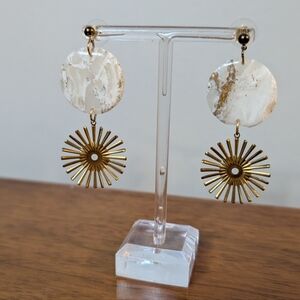 Gold and White Statement Earrings